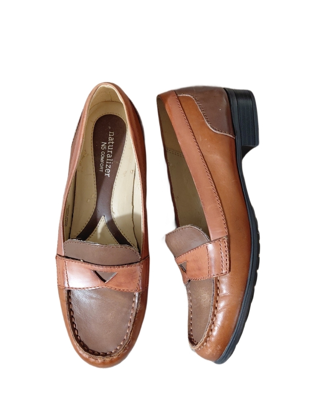 Naturalizer Two-Tone Brown Leather Penny Loafers Size 7.5